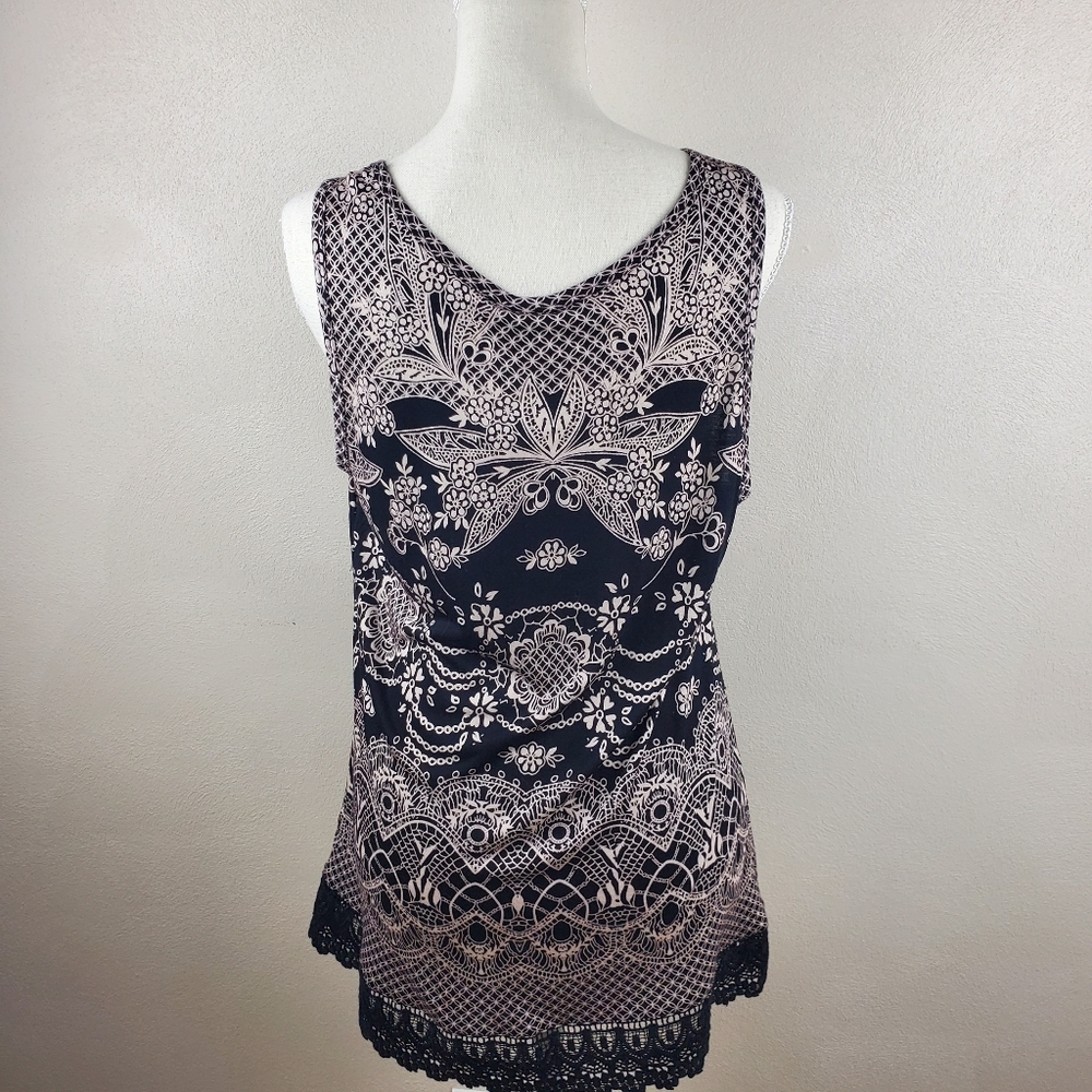 Bila black boho tank top with lace bottom and  embellishments size medium NWT